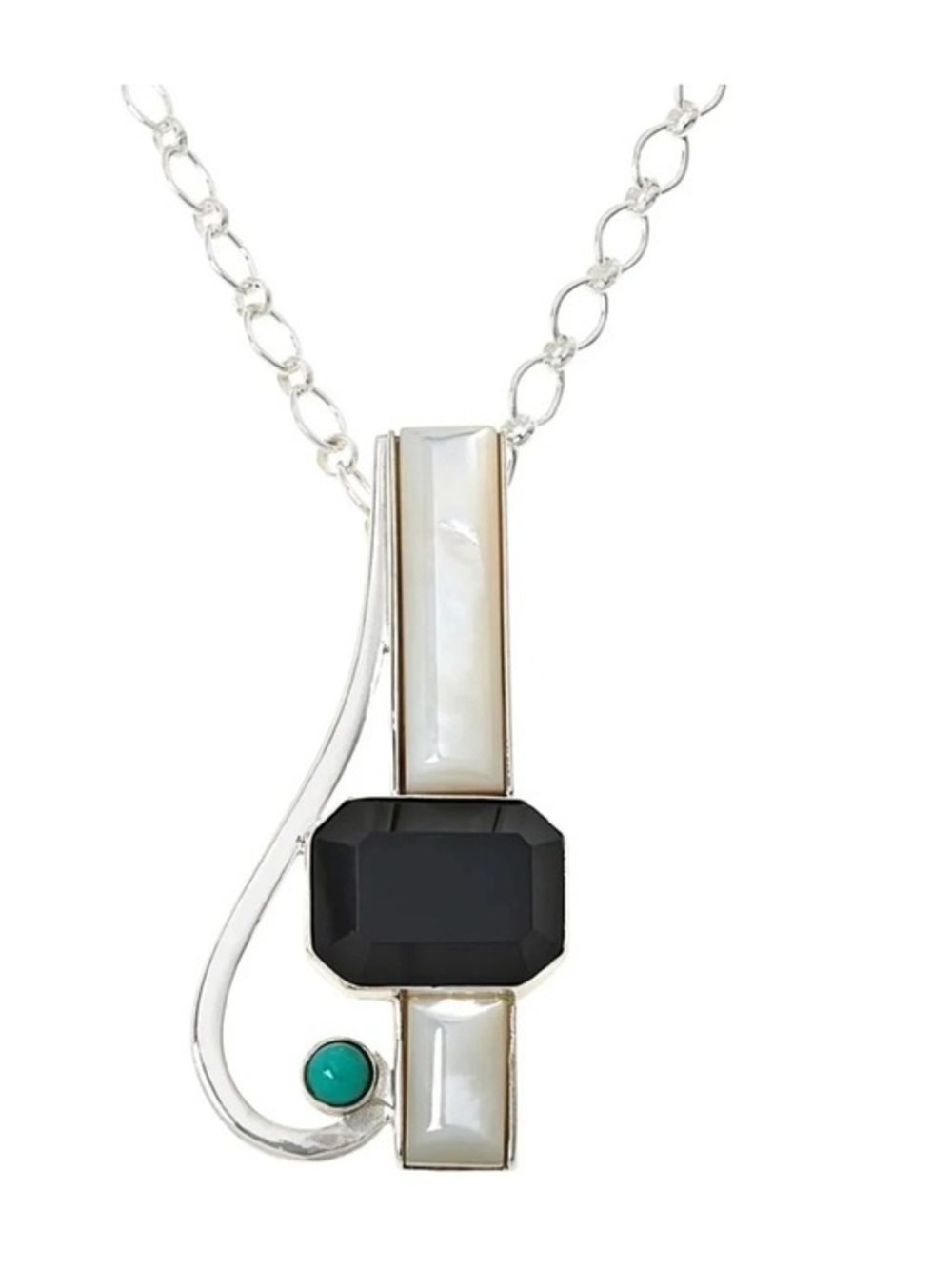 Jay King Sterling Silver Mother of Pearl Chalcedony, Turquoise Pendant Necklace